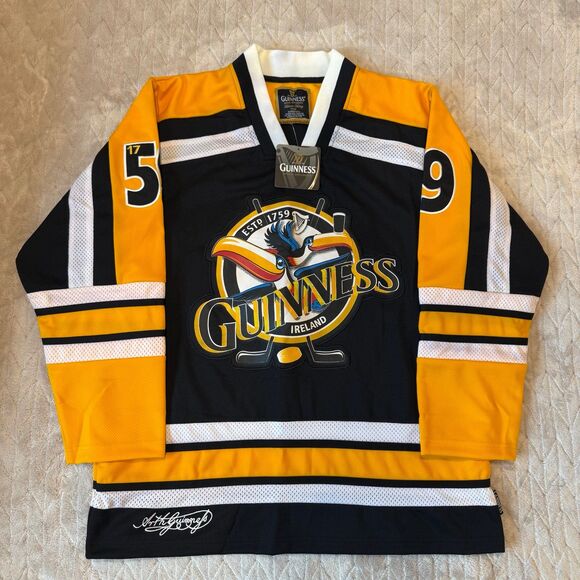 Guinness Toucan Hockey Jersey Yellow Black & White Sz L - Picture 1 of 9